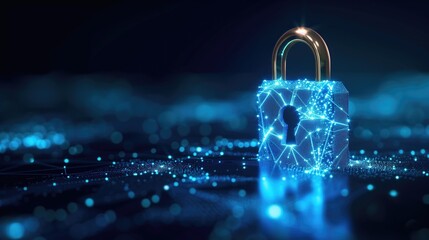 Digital Cybersecurity Lock with Data Network Connections in Futuristic Technology Background