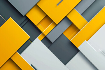 Wall Mural - Chic abstract background with overlapping geometric shapes in trendy yellow, gray, and white tones, creating a balanced and visually appealing design.