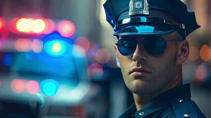 Wall Mural - close up of a police worker on background, police worker face, portrait of a federal worker