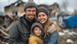 © gearstd - A family stands together in a warm embrace among the ruins, representing unity and love in tough times