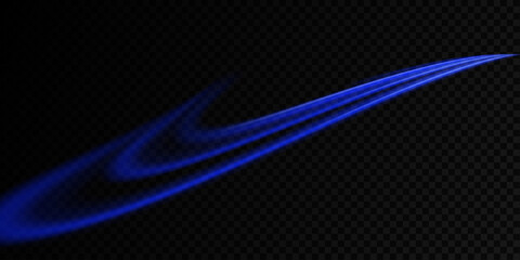 Poster - Glowing fire lines effect. Blue glittering magic particles trails isolated on transparent background. Sparkling wavy light effect.