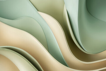 Wall Mural - Soft, curved shapes in muted green and beige tones.