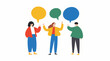 © sunaiart - people holding speech bubbles, in a flat design illustration style with a white background.Minimal creative communication concept.