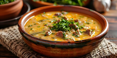 Wall Mural - Authentic Argentinean dish Locro in a bowl traditional cuisine from Argentina. Concept Argentinian Cuisine, Locro Dish, Traditional Food, South American Recipe, Comforting Stew