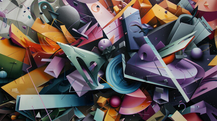 Wall Mural - A colorful abstract painting with many shapes and colors