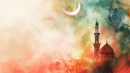 Eid mubarak islamic background with brush and watercolor