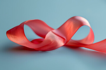 Poster - Simple depiction of a red ribbon forming a delicate loop, set on a soft pastel surface,