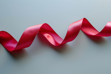 Simple image of a red ribbon creating a spiral shape, set on a smooth white surface,