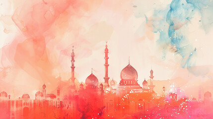 Wall Mural - Eid mubarak islamic background with brush and watercolor