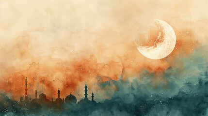 Eid mubarak islamic background with brush and watercolor