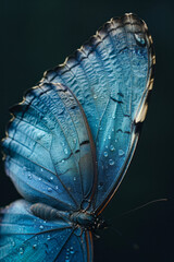 Poster - Elegant shot of a cyan butterfly wing detail, set against a plain background,