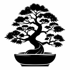 Canvas Print - Black cedar tree like bansai for logo icon