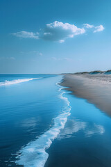 Aufkleber - Minimalist aesthetic of a curved mirror reflecting a serene beach scene with a twist,