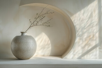 Aufkleber - Minimalist shot of a curved mirror distorting the reflection of a simple, elegant vase,