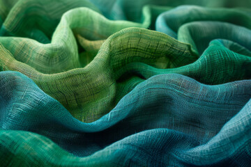 Leinwandbilder - Simple photo of a minimalist landscape created with green and blue threads on a neutral backdrop,