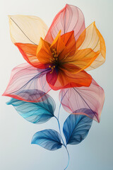 Fototapete - Simple image of a string art flower, with colorful threads forming petals on a plain white board,