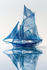 Aufkleber - Elegant photo of a string art sailboat, with blue and white threads on a minimalist background,