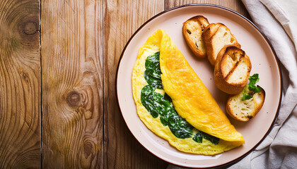 Wall Mural - Tasty omelet in plate. Healthy food for breakfast. Vegetarian dish. Nutritious meal. Delicious food