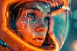 © furyon - intriguing portrait of young girl in futuristic orange helmet concept digital illustration