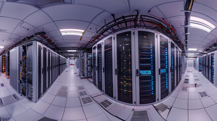Poster - A 360 degree view of a large computer room with many servers