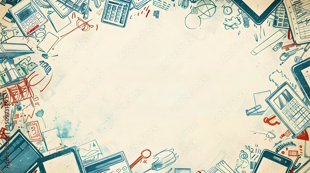 Freeform Doodle Border Design with Cybersecurity Motifs and Blank ...