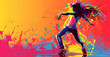 © ClicksdeMexico - A woman is dancing in a colorful background with splatters of paint