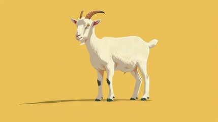Wall Mural -   A goat, standing white atop yellow, next to a red-and-white sign on a yellow wall