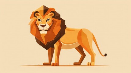 Wall Mural -   A lion is standing on a beige background with a light brown tint
