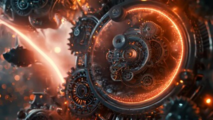 Poster - Molecular structure as a miniature time machine with intricate gears and glowing crystals