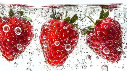 Wall Mural -   A pair of strawberries perched atop a dampened windowsill, side by side