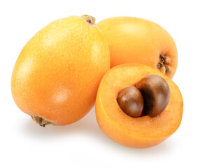 Wall Mural - Ripe perfect loquat fruits  isolated on white background.