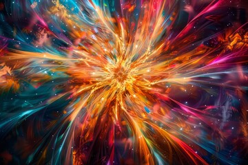 Poster - Vibrant abstract image representing a colorful big bang or cosmic explosion in space