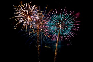 Sticker - Colorful fireworks light up the dark sky in a dazzling display of sparks and patterns