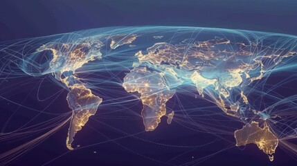 global shipping network: a detailed illustration of a global shipping network map with major trade r