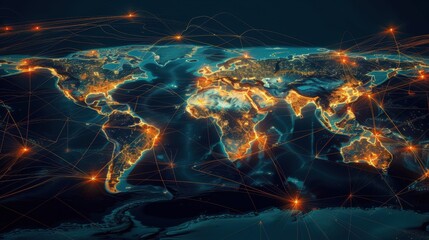 Poster - Global Shipping Network: A detailed illustration of a global shipping network map with major trade routes, connecting different continents, showcasing the interconnectedness of international shipping.