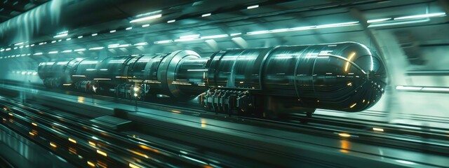 Wall Mural - Hyperloop Freight Transport: A futuristic hyperloop system transporting freight at high speeds through vacuum tubes, representing a revolutionary advancement in logistics.