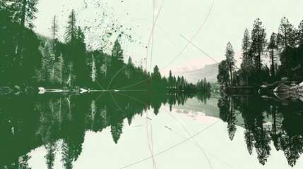 Wall Mural -   A vast expanse of water encircled by lush, towering pines