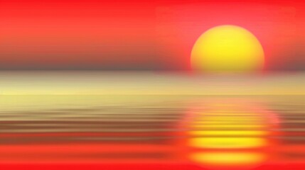 Wall Mural -   Clear image of sunset over water with vibrant red and yellow sky in the background