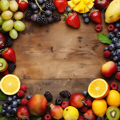 Assortment of Fresh Berries and Fruits with Copyspace Background, Vibrant Summer Harvest, Healthy Snack, Green diet