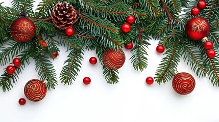 Wall Mural - Christmas Tree Branches With Ornaments