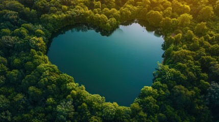 Wall Mural - Heart-Shaped Lake Surrounded by Lush Forest
