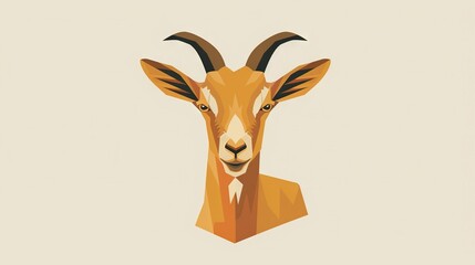 Wall Mural -   Goat Head Close-Up on White Background with Brown and Black Stripe