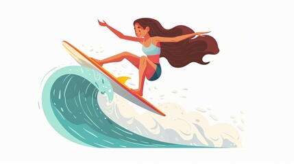 Wall Mural - Vector illustration of a surfer surfing with high tide with water splashes