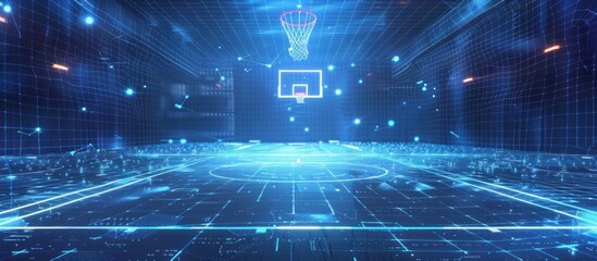 Wall Mural - Digital Basketball Court: Futuristic Sports Arena
