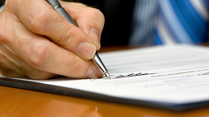 Poster - Businessman signs a business contract on a clipboard
