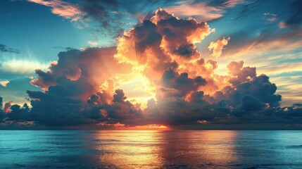 Wall Mural - Dramatic Sunset Over a Calm Ocean