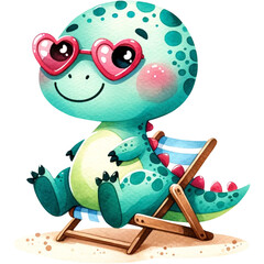 Wall Mural - cute watercolor dinosaur summer, cute dinosaur, dinosaur clipart