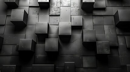 Wall Mural -   A monochrome picture of several blocks arranged with a clock positioned on top of one of them