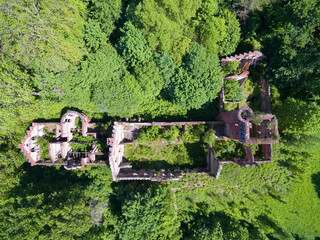 Sticker - Aerial view of ruins of the von Eulenburg family palace in Prosna, Poland (former Prassen, East Prussia)