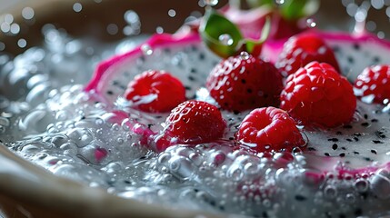Wall Mural -  A yogurt bowl topped with strawberries and raspberries